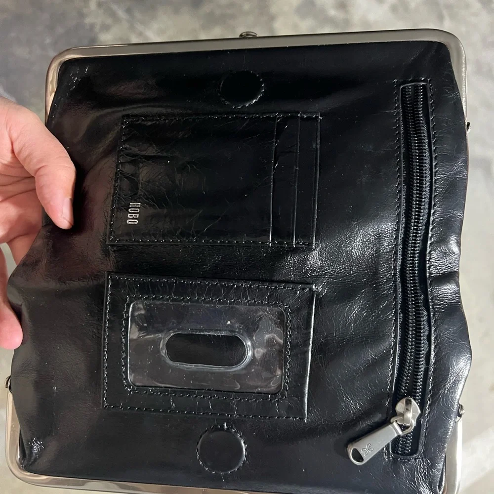 Hobo Lauren Double Snap Embossed Plaid Black Leather Wallet Clutch $158 NWOT - Picture 4 of 4